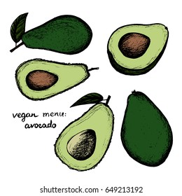 Vegan Menu - Avocado - color hand-drawn objects