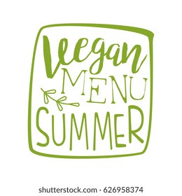 Vegan menu green label, vector illustration