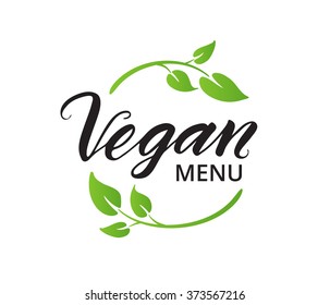 Vegan menu hand drawn brush lettering. Logo, badge template for cafe, restaurant.