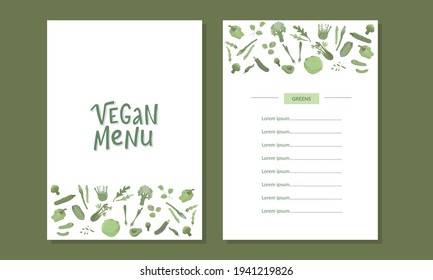 Vegan menu handwritten sign with vegetables. Vector stock illustration for design template vegetarian restaurant.