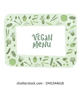 Vegan menu handwritten sign with vegetables. Vector stock illustration for design template vegetarian restaurant.