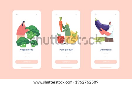 Vegan Menu Mobile App Page Onboard Screen Template. Tiny Characters Visit Salad Bar. People Eat Vegetables in Vegan Buffet. Healthy Food, Veggies Nutrition Concept. Cartoon People Vector Illustration