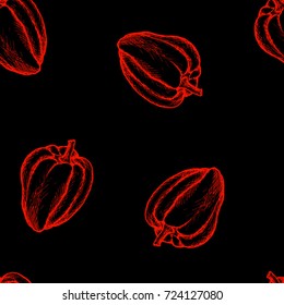 Vegan Menu - Pepper - red graphic seamless pattern on the black background