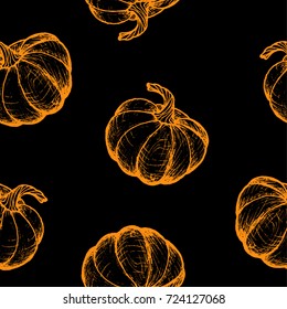 Vegan Menu - Pumpkin - orange seamless pattern on the black background