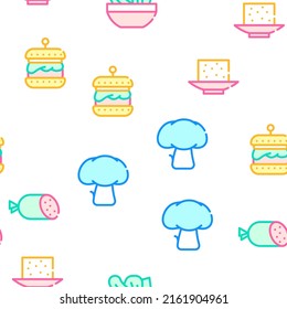 Vegan Menu Restaurant Collection Vector Seamless Pattern Color Line Illustration