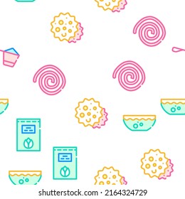 Vegan Menu Restaurant Collection Vector Seamless Pattern Color Line Illustration
