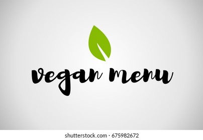 vegan menu  text green leaf black white logo vector creative company icon design template color colorful black background handwritten handwriting