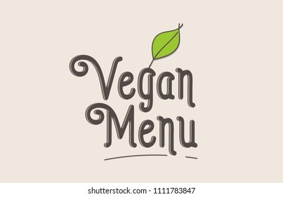 vegan menu word text typography design with green leaf suitable for logo, banner or badge design