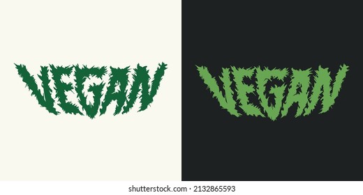 diseño de tipos de letra de metal vegano. vector aislado en el fondo para prendas de vestir, pegatinas y artículos para el hogar. vegetariano y vegetariano.