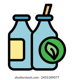 Vegan milk bottle icon outline vector. Food diet. Eco free color flat