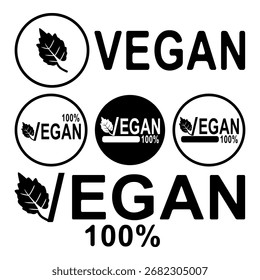 Vegan minimal icon set with leaf symbols and organic certified product typography.