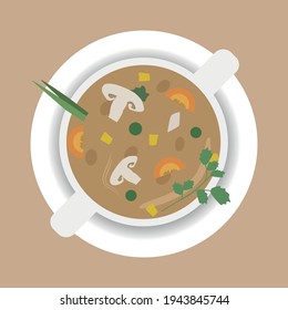 Vegan mushroom soup in the bowl.
