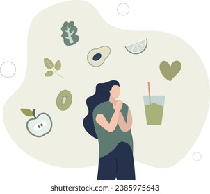 Vegan and natural, green diet eating lifestyle.Avoid meat elements and animal products in your meal with healthy alternative from vegetarian nutrition .flat vector illustration