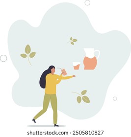 Vegan and natural, green diet eating lifestyle.healthy drink.flat design with people.
