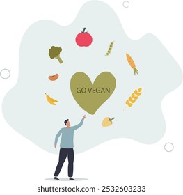 Vegan e natural, dieta verde comer life.heart símbolo amor como natural.flat design com as pessoas.