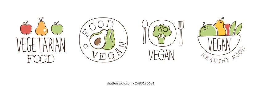 Vegan Natural Raw Food Sticker and Label Vector Set