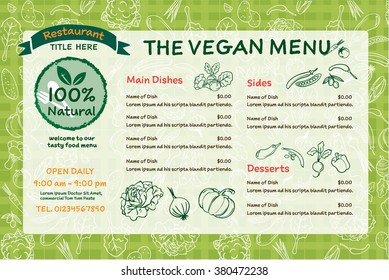 vegan organic food restaurant menu. vector illustrator template design.