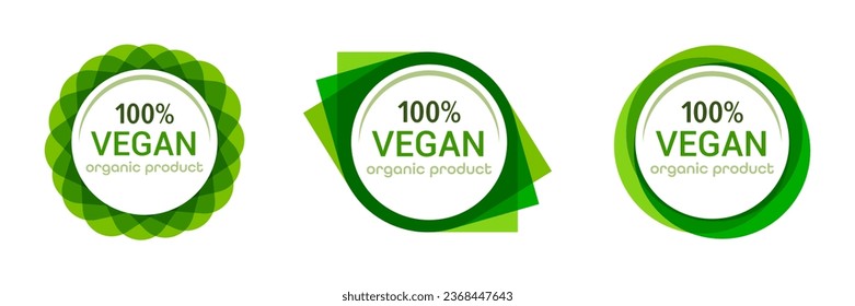 Vegan organic label collection. Green vegan stickers. Organic product badges