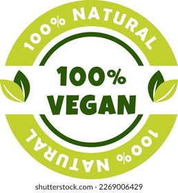 Vegan, organic vector logo, sticker, label and badge with green leaves	