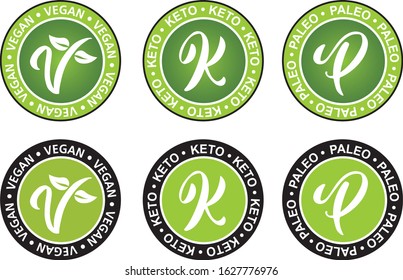 Vegan paleo and keto diet vector illustration symbol with the V shape and the leaves. 