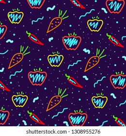 vegan pattern with vegetables on white background