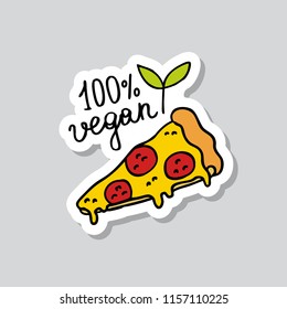 vegan pizza doodle sticker icon