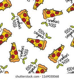 vegan pizza seamless doodle pattern