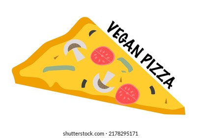 Vegan Pizza Slice Vector Illustration Isolated On White Background. Simple Design Element Of A Colorful Veggie Pizza.