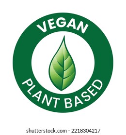 Vegan Plant Based Round Icon with an Engraved Green Leaf isolated on a White Background