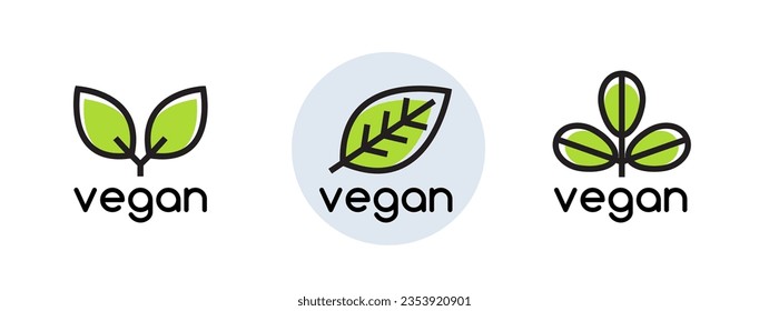 Vegan plant icon logo. Vegetarian plant symbol nature badge bio product eco label icon