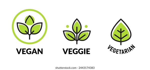 Vegan plant icon logo. Vegetarian plant symbol nature badge bio product eco label icon