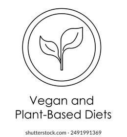 Vegan and Plant-Based Diets Icon with editable stroke.