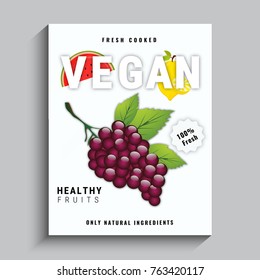 Vegan Poster, Banner or Flyer Design with watercolour fruits. 