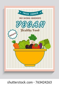 Cartel vegan, pancarta o diseño de volante con verduras.