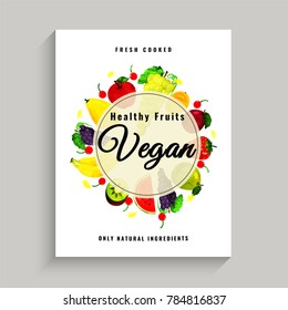 Vegan Poster, Banner or Flyer Design with healthy and organic fruits.
