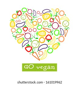 vegan poster with vegetables and fruits