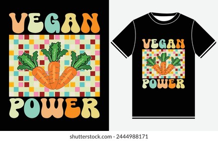 Vegan Power - Groovy Vector Tshirt - illustration vector art - Groovy T-shirt Design Template - Print