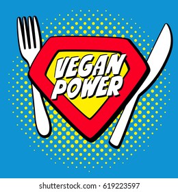 Vegan power logo symbol emblem in the style of comics