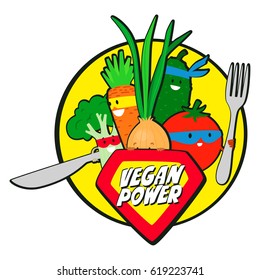 Vegan power. Vegetables super heroes in the style of comics