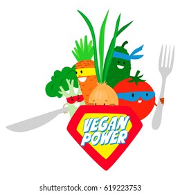 Vegan power. Vegetables super heroes in the style of comics