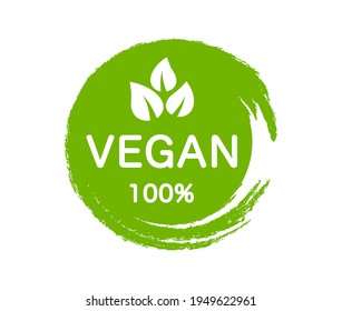 Vegan product 100 percent. Vegan green logo. Eco, bio and organic sign. Vegetarian food label. Vector icon.