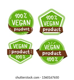 Vegan product 100 percent icon, isolated vector set