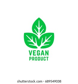 vegan product green logo isolated on white. concept of print for organic store or online shop and ecological nourishment for people. flat style trend modern simple logotype graphic design element