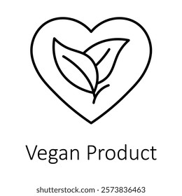 Vegan Product. Heart-shaped symbol with leaves representing ethical and cruelty-free goods.