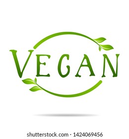 Vegan product icon design symbol. Green leaves in heart shape sign. Vector illustration