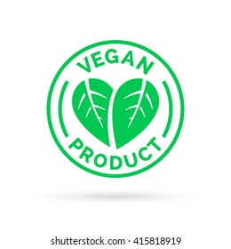 Vegan product icon design symbol. Green leaves in heart shape sign. Vector illustration.