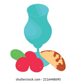 Vegan product icon isometric vector. Glass goblet, brazil nut and red cranberry. Natural ingredient, healthy food, still life, beautiful composition