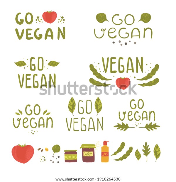 Vegan product labels. Suitable for ads,\
signboards, packaging and identity and web designs. Vegan. Go\
vegan. Green living. Fresh\
products.