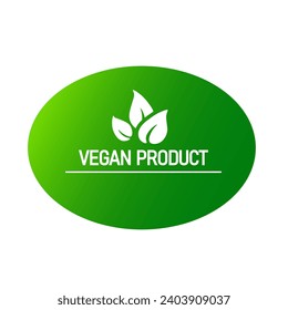 Vegan product stamp. Flat, green, leaves icon, vegan product green icon. Vector icon