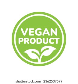 Veganisches Produkt, Vektorlabel. Grünes Emblem mit Blättersymbol.